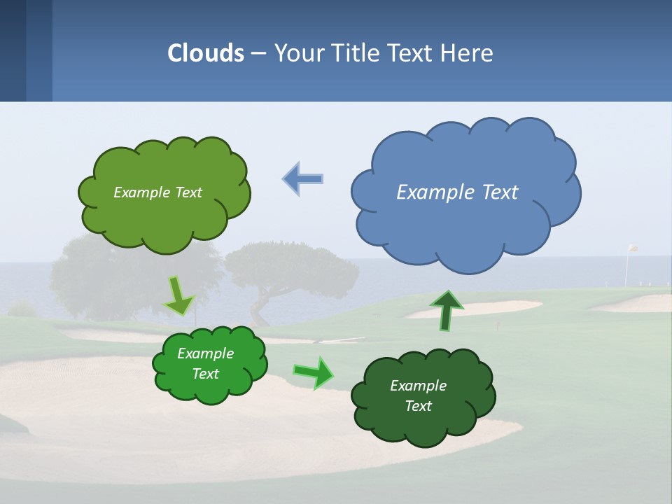 A Golf Course With A Tree And Water In The Background PowerPoint Template