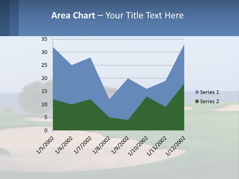 A Golf Course With A Tree And Water In The Background PowerPoint Template