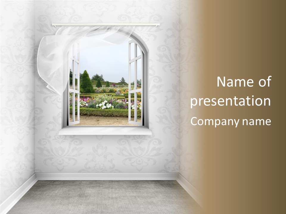 An Open Window With A View Of A Garden PowerPoint Template