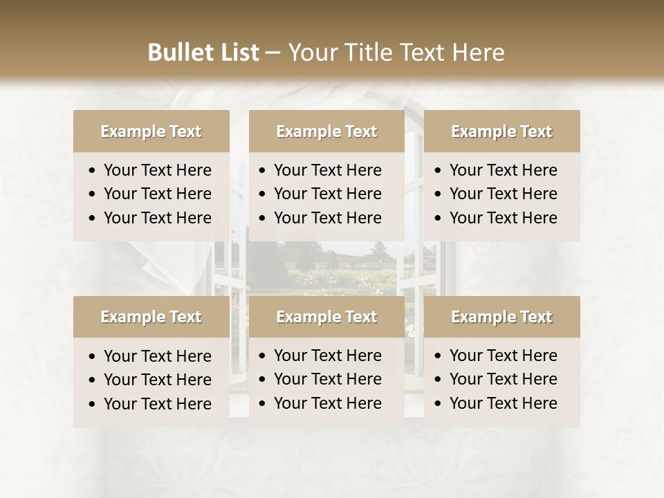 An Open Window With A View Of A Garden PowerPoint Template