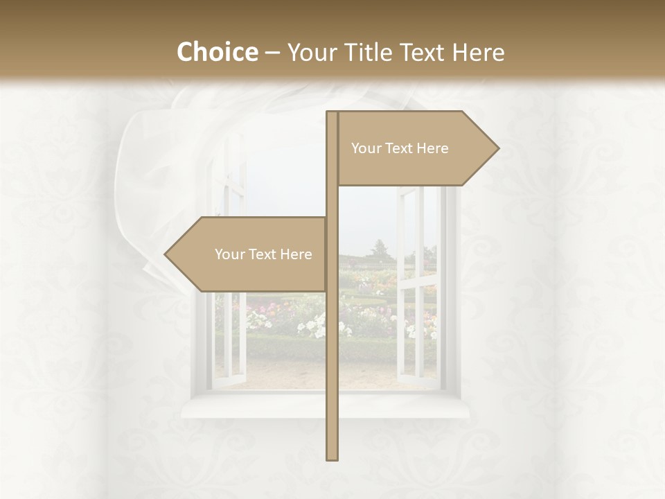 An Open Window With A View Of A Garden PowerPoint Template
