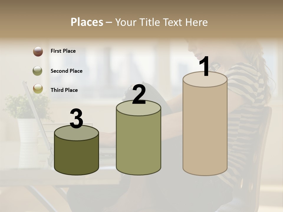 A Woman Sitting On A Chair Using A Laptop Computer PowerPoint Template