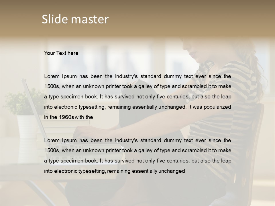 A Woman Sitting On A Chair Using A Laptop Computer PowerPoint Template