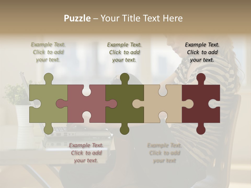 A Woman Sitting On A Chair Using A Laptop Computer PowerPoint Template