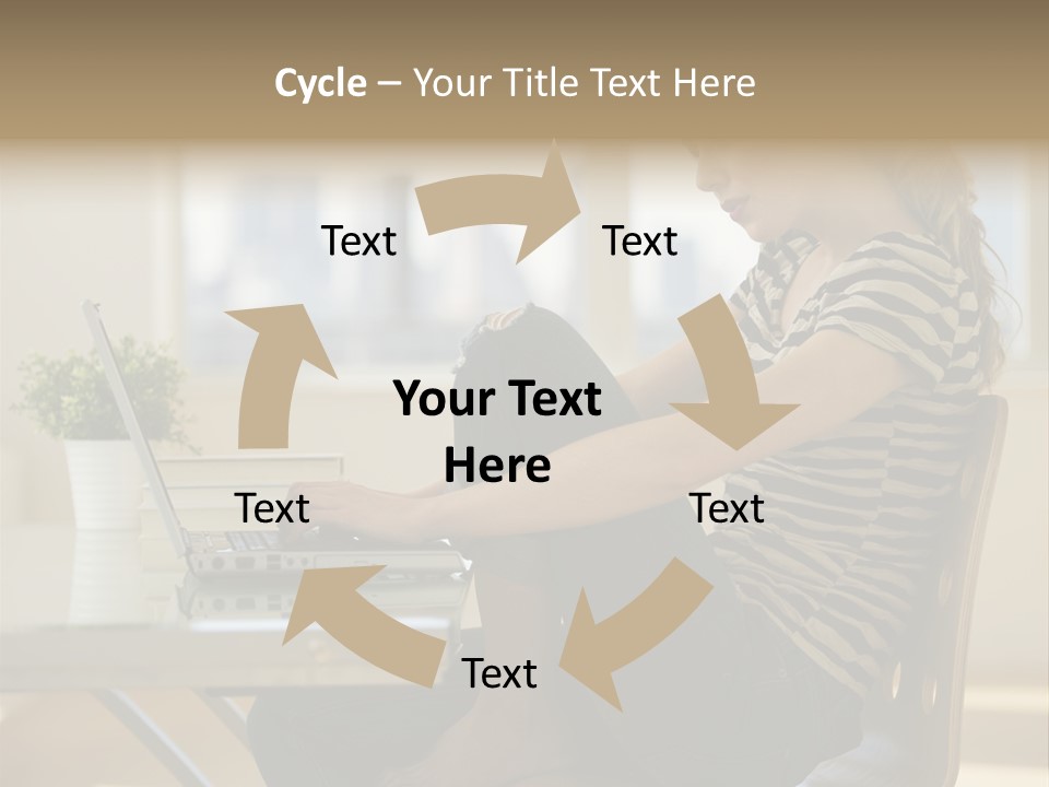 A Woman Sitting On A Chair Using A Laptop Computer PowerPoint Template