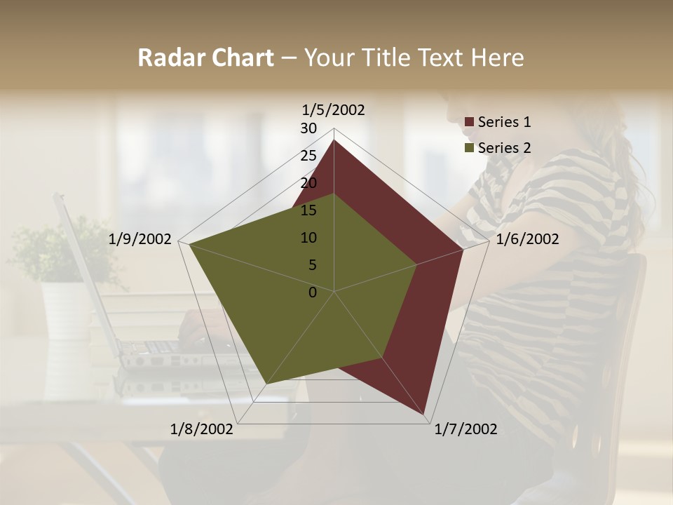 A Woman Sitting On A Chair Using A Laptop Computer PowerPoint Template
