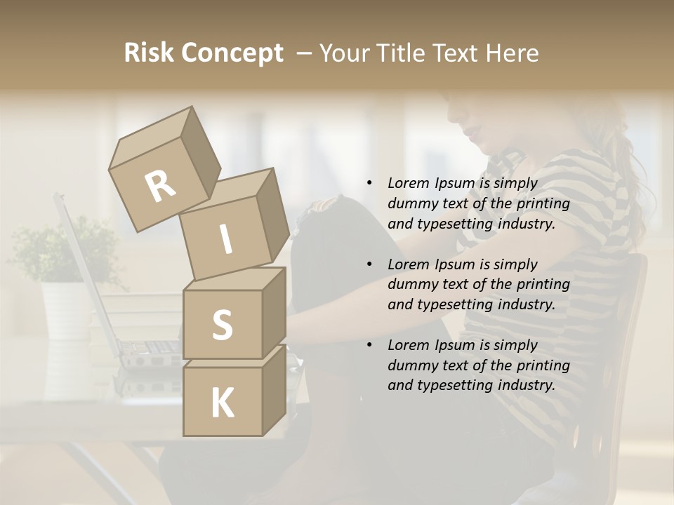 A Woman Sitting On A Chair Using A Laptop Computer PowerPoint Template