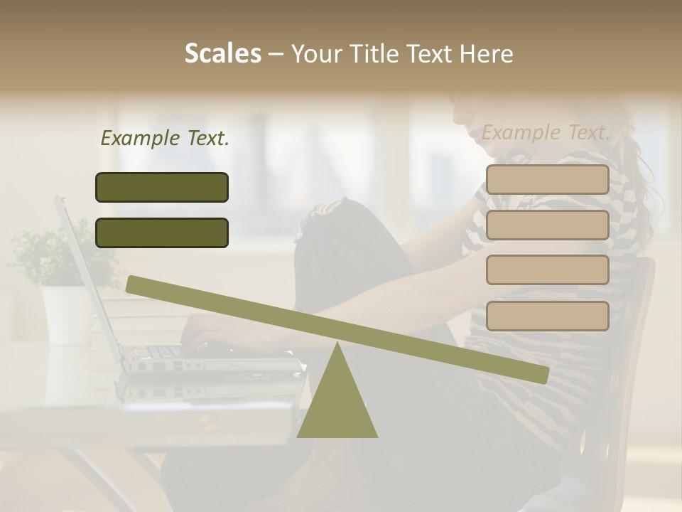 A Woman Sitting On A Chair Using A Laptop Computer PowerPoint Template