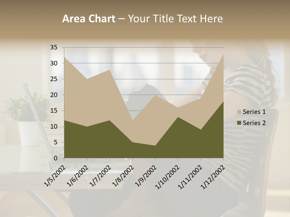 A Woman Sitting On A Chair Using A Laptop Computer PowerPoint Template