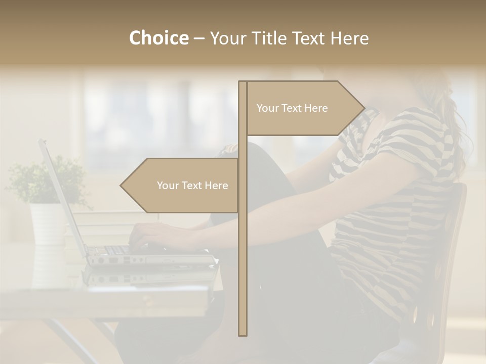 A Woman Sitting On A Chair Using A Laptop Computer PowerPoint Template