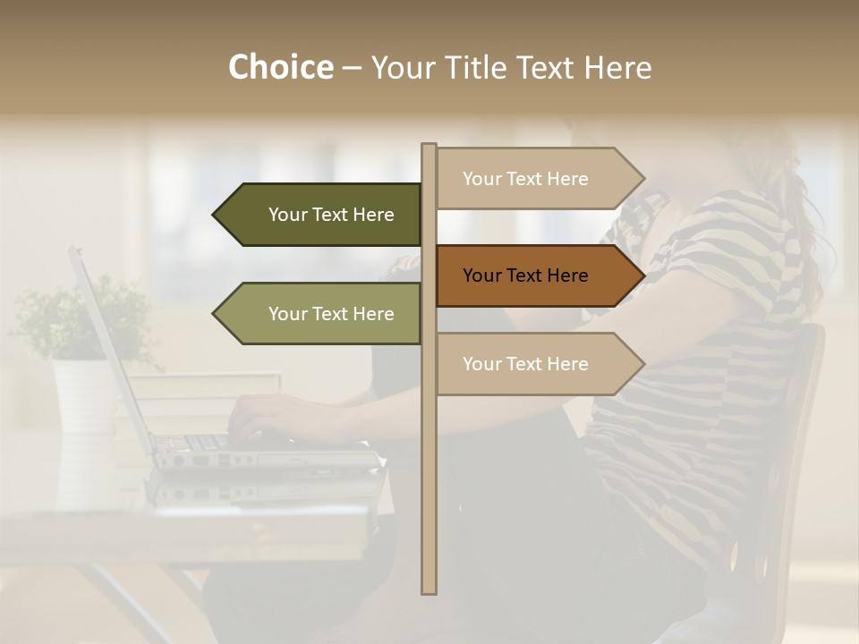 A Woman Sitting On A Chair Using A Laptop Computer PowerPoint Template