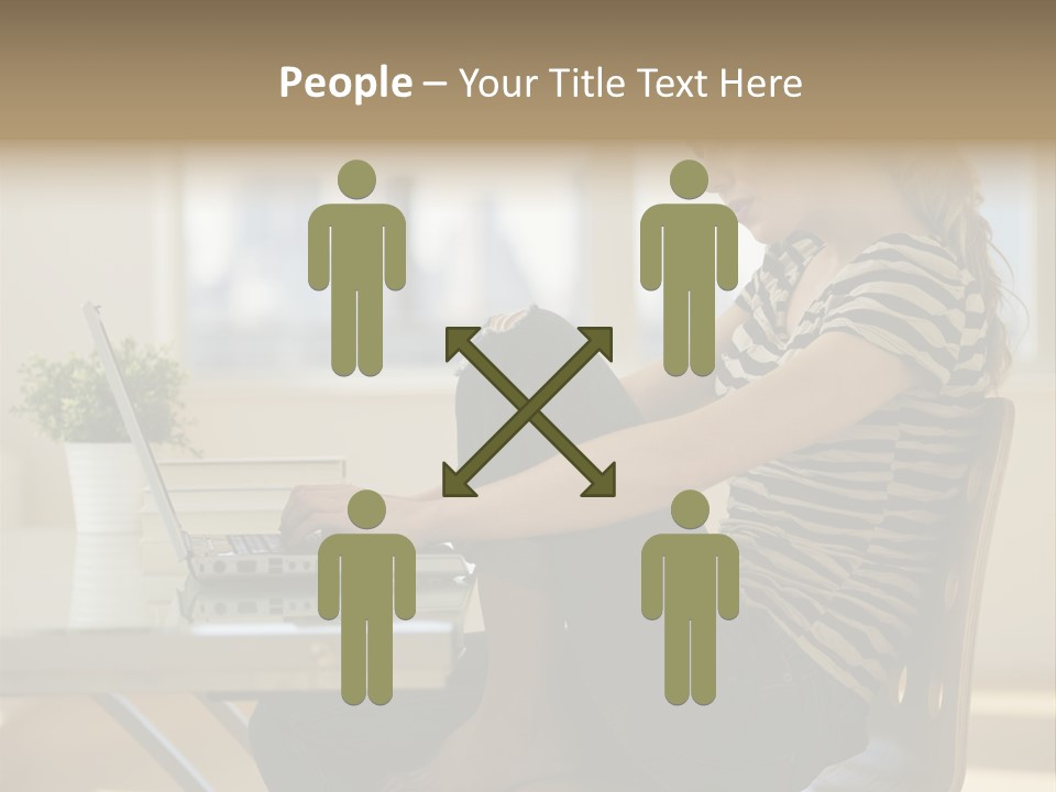 A Woman Sitting On A Chair Using A Laptop Computer PowerPoint Template