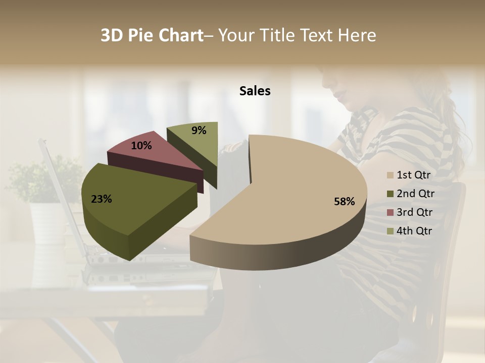 A Woman Sitting On A Chair Using A Laptop Computer PowerPoint Template