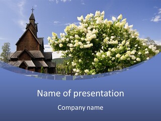 A Church With A Tree In Front Of It PowerPoint Template