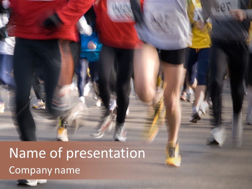 A Group Of People Running In A Marathon PowerPoint Template