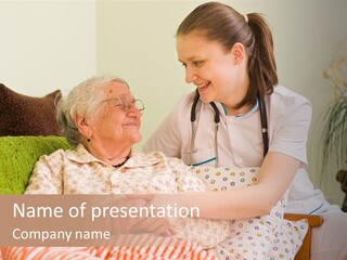 A Woman In A Hospital Bed With A Nurse PowerPoint Template