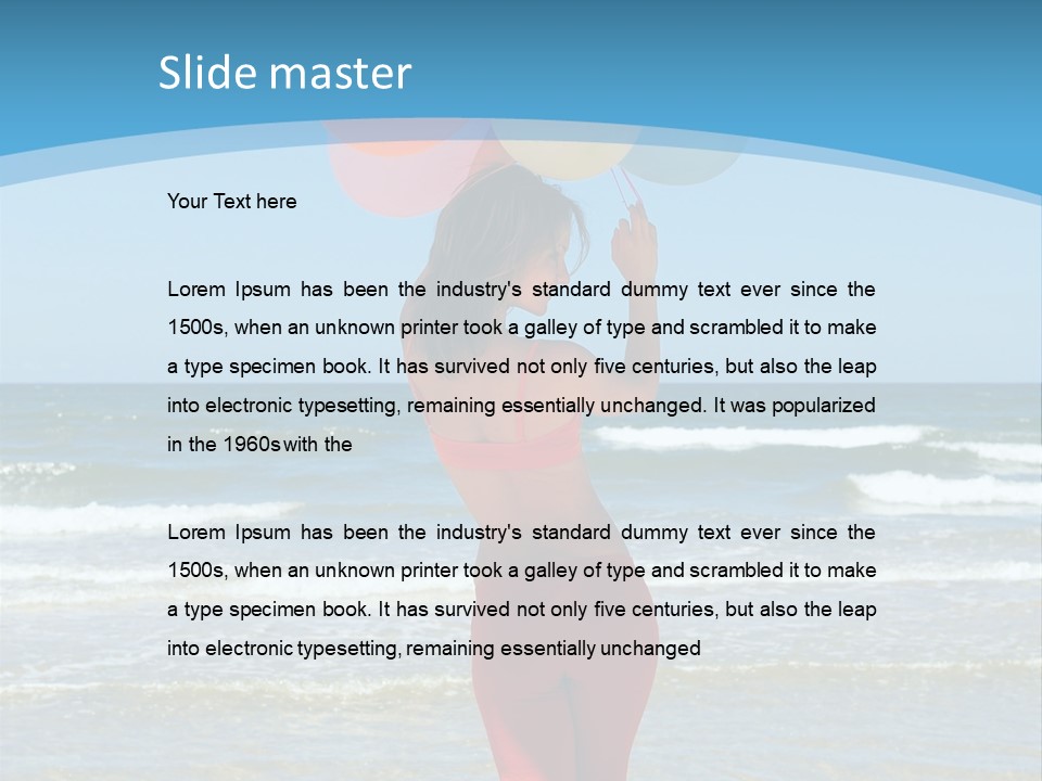 A Woman On The Beach With Balloons In Her Hand PowerPoint Template