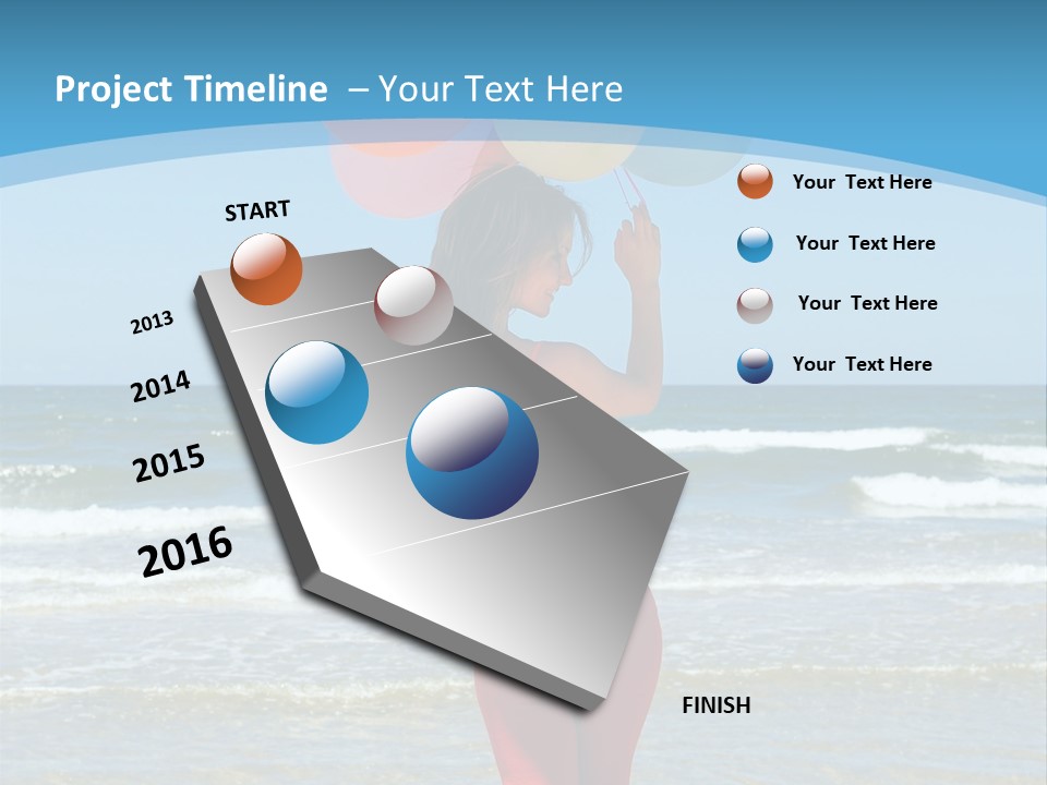 A Woman On The Beach With Balloons In Her Hand PowerPoint Template