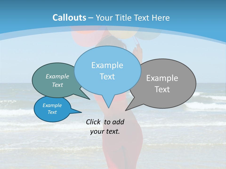 A Woman On The Beach With Balloons In Her Hand PowerPoint Template