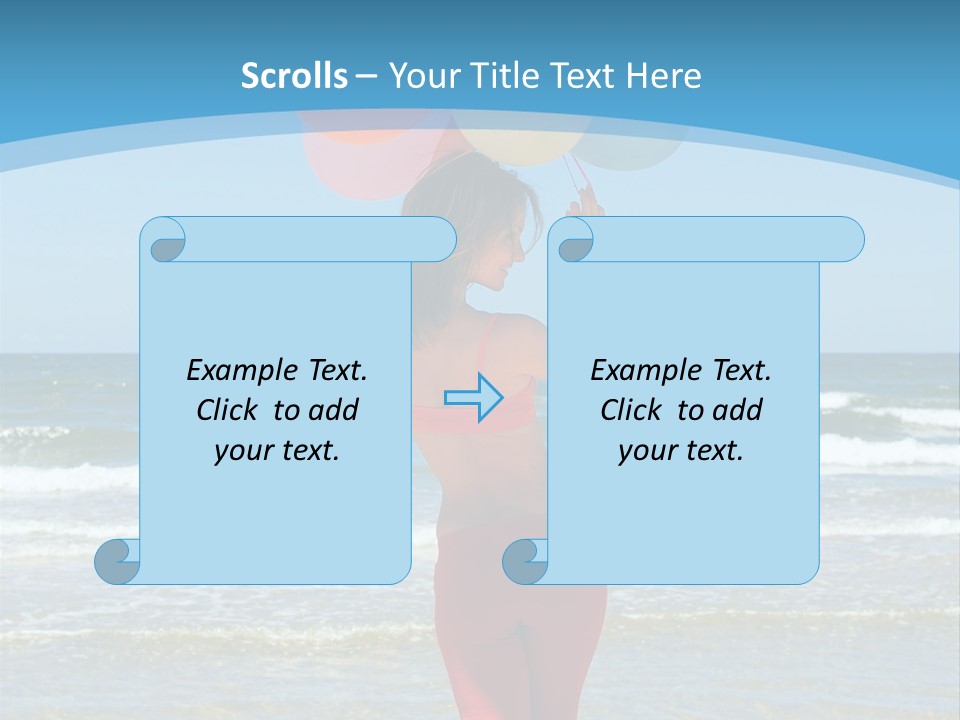 A Woman On The Beach With Balloons In Her Hand PowerPoint Template