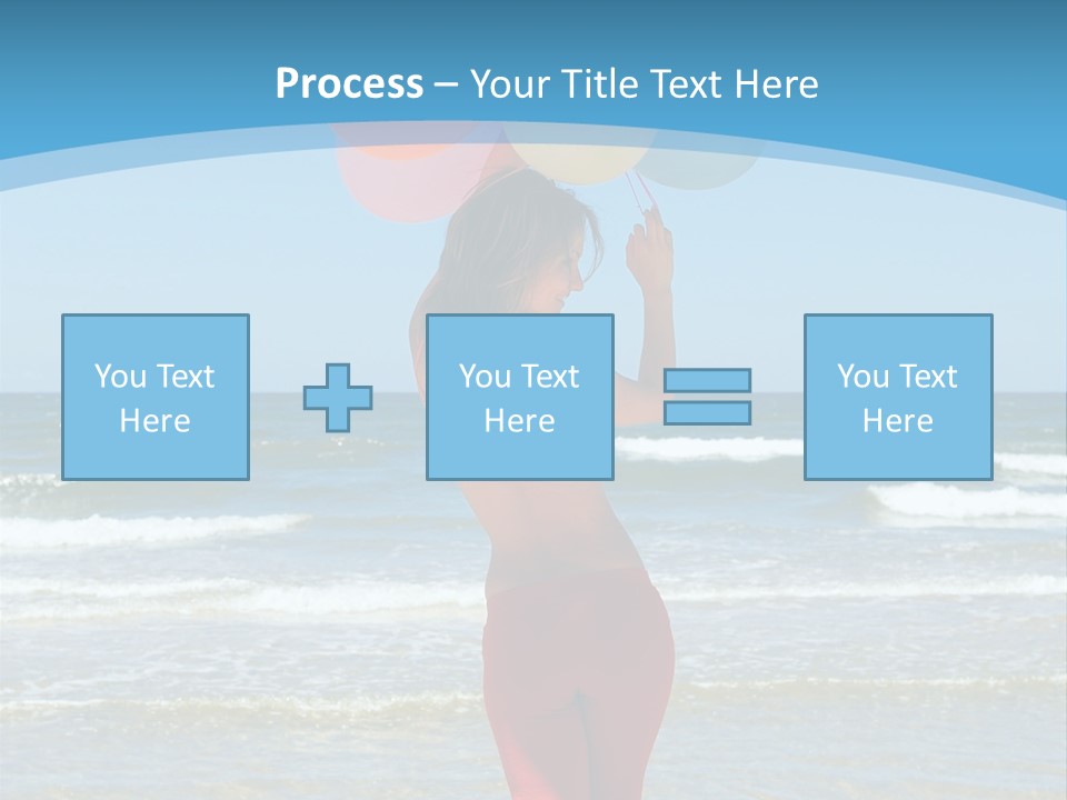 A Woman On The Beach With Balloons In Her Hand PowerPoint Template