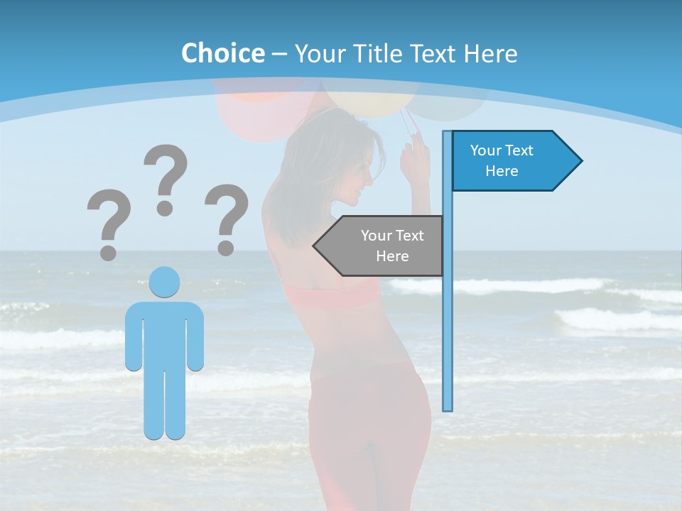 A Woman On The Beach With Balloons In Her Hand PowerPoint Template