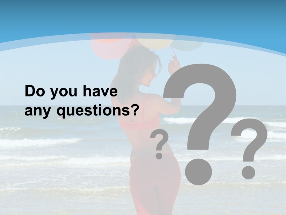A Woman On The Beach With Balloons In Her Hand PowerPoint Template