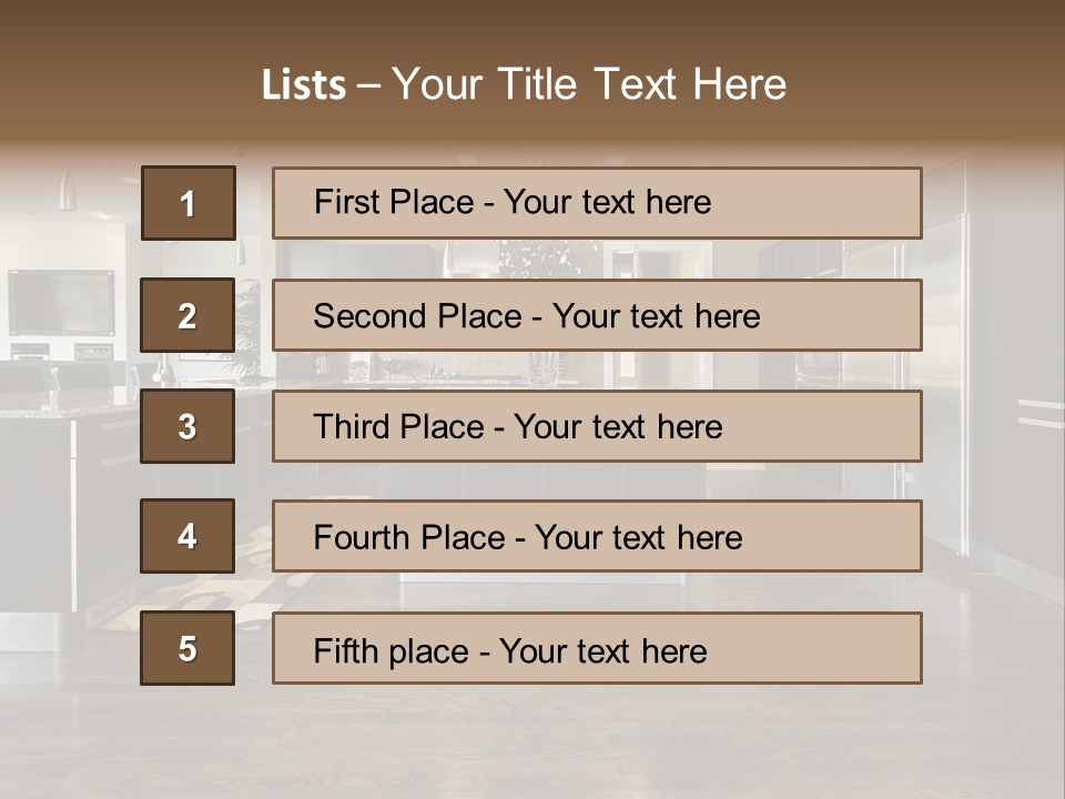 A Large Kitchen With A Center Island And Stainless Steel Appliances PowerPoint Template