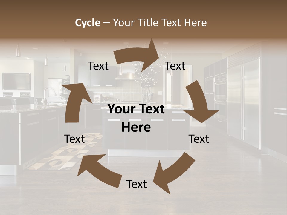 A Large Kitchen With A Center Island And Stainless Steel Appliances PowerPoint Template