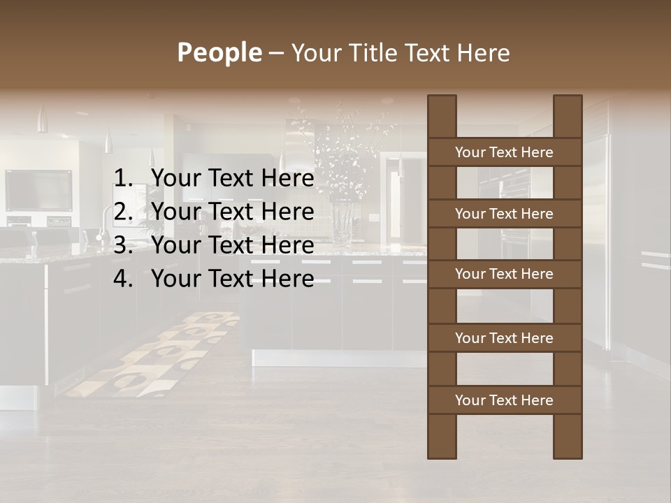 A Large Kitchen With A Center Island And Stainless Steel Appliances PowerPoint Template