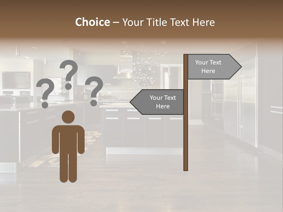 A Large Kitchen With A Center Island And Stainless Steel Appliances PowerPoint Template