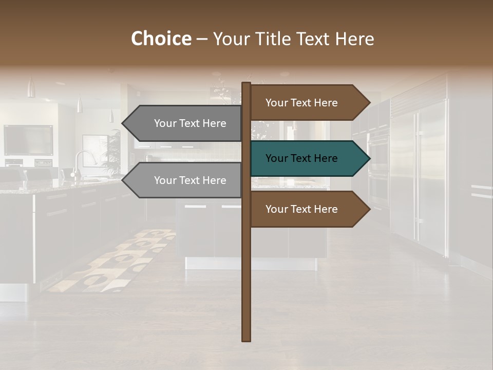 A Large Kitchen With A Center Island And Stainless Steel Appliances PowerPoint Template