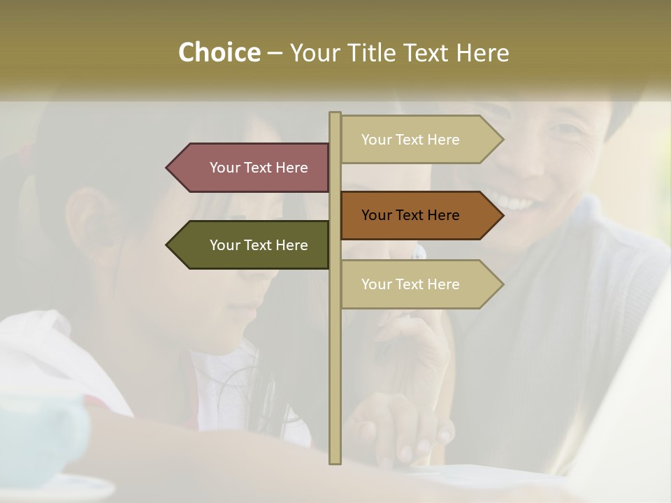 A Man And Two Girls Looking At A Computer Screen PowerPoint Template