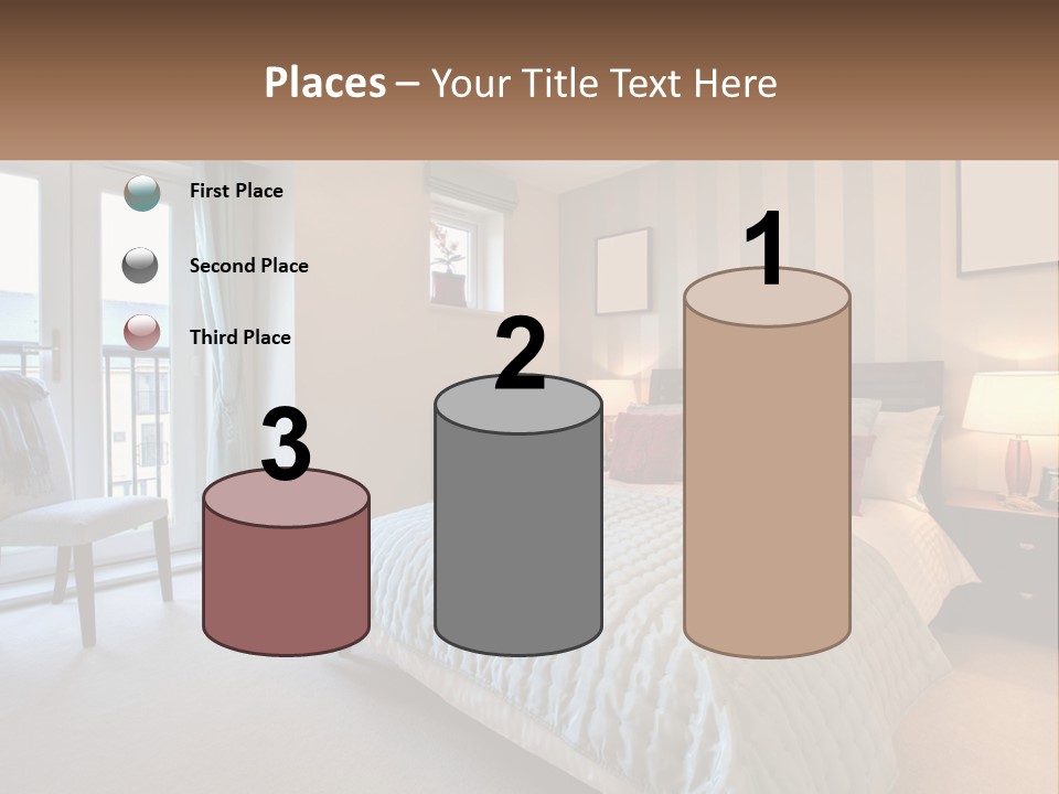 A Bed Room With A Neatly Made Bed And A Chair PowerPoint Template