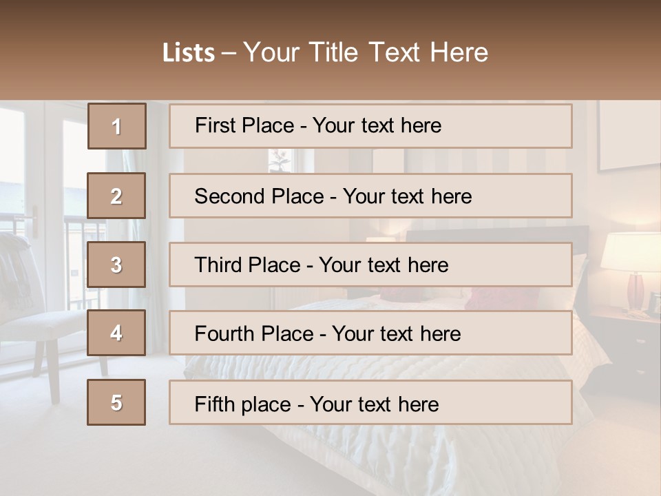 A Bed Room With A Neatly Made Bed And A Chair PowerPoint Template