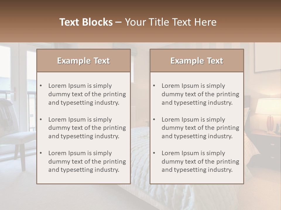 A Bed Room With A Neatly Made Bed And A Chair PowerPoint Template