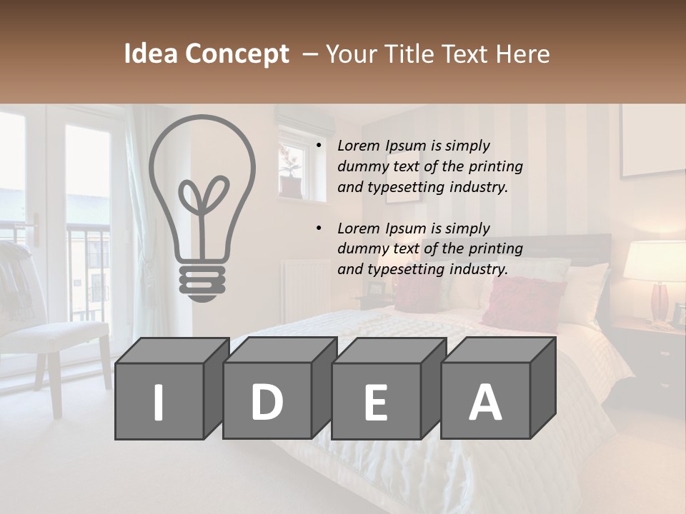 A Bed Room With A Neatly Made Bed And A Chair PowerPoint Template