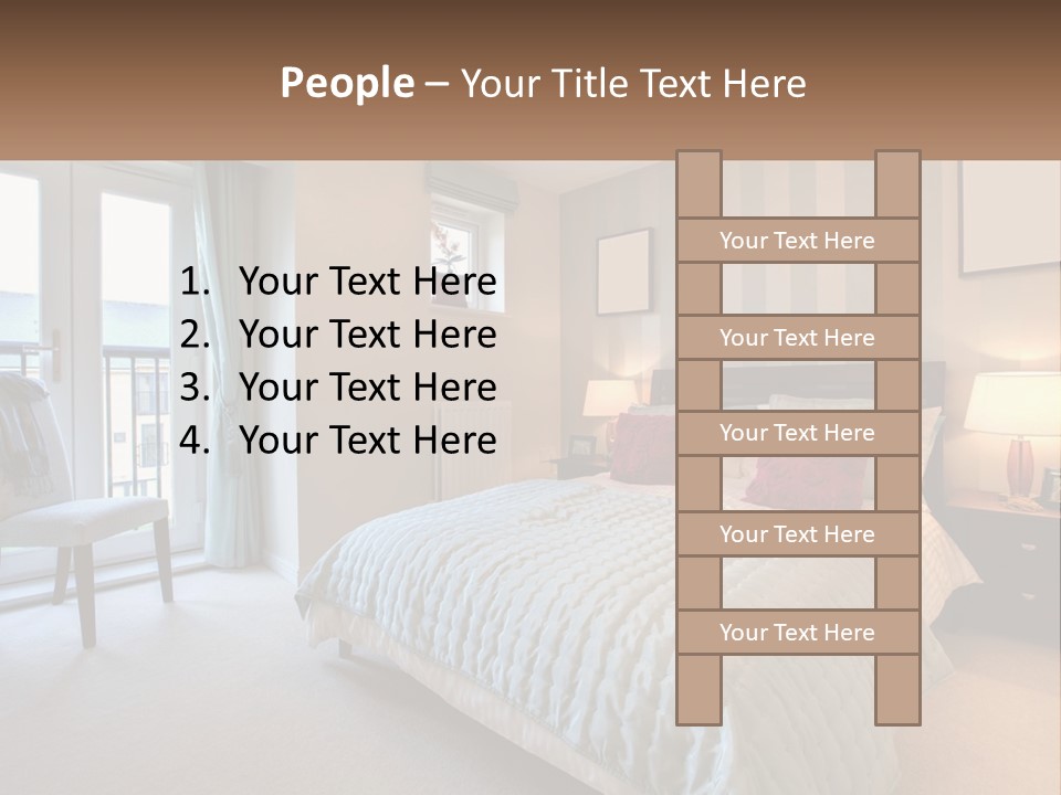 A Bed Room With A Neatly Made Bed And A Chair PowerPoint Template