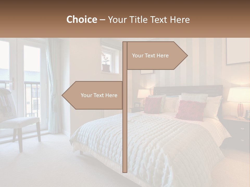 A Bed Room With A Neatly Made Bed And A Chair PowerPoint Template