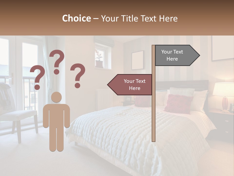 A Bed Room With A Neatly Made Bed And A Chair PowerPoint Template