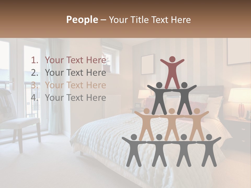 A Bed Room With A Neatly Made Bed And A Chair PowerPoint Template