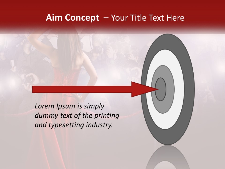 A Woman In A Red Dress Standing In Front Of A Crowd PowerPoint Template