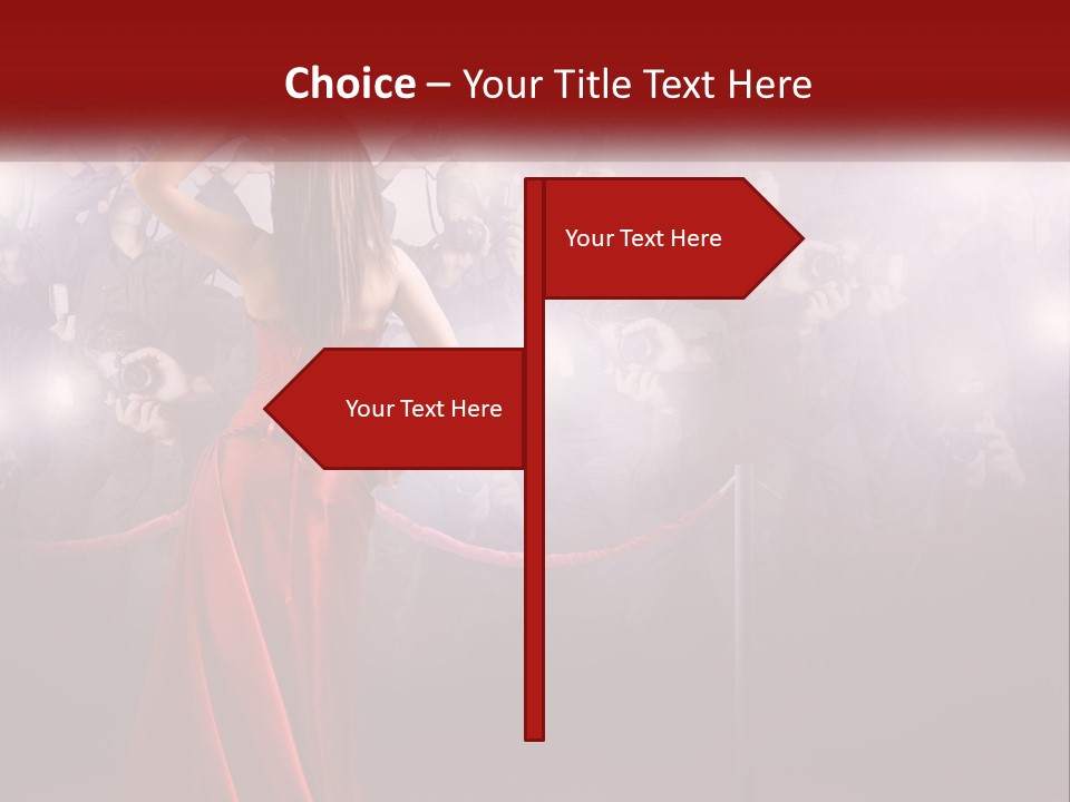 A Woman In A Red Dress Standing In Front Of A Crowd PowerPoint Template