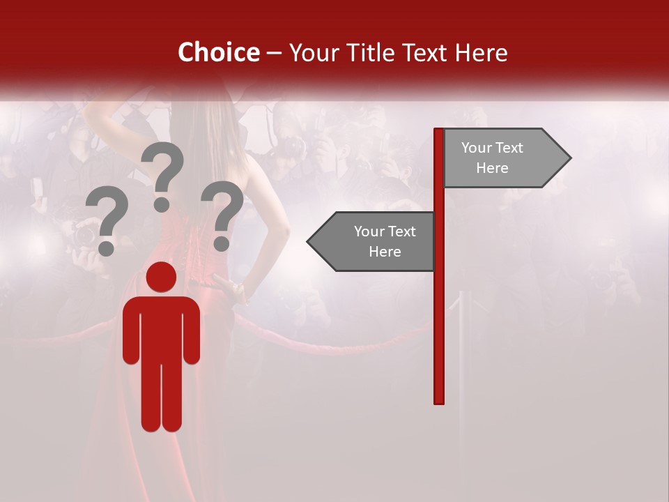 A Woman In A Red Dress Standing In Front Of A Crowd PowerPoint Template