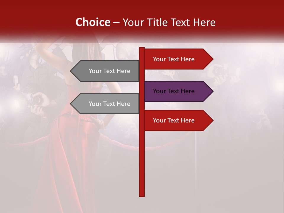 A Woman In A Red Dress Standing In Front Of A Crowd PowerPoint Template