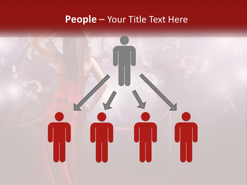 A Woman In A Red Dress Standing In Front Of A Crowd PowerPoint Template
