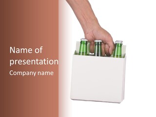A Person Holding A White Box With Four Green Bottles In It PowerPoint Template