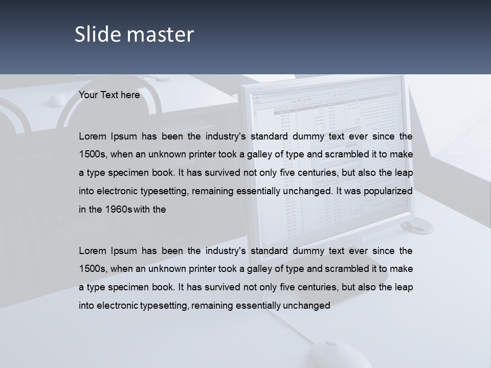 A Computer Monitor Sitting On Top Of A Desk PowerPoint Template