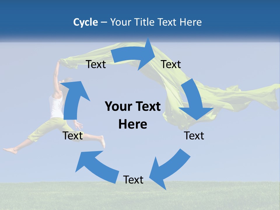 A Woman Jumping In The Air With A Green Scarf PowerPoint Template