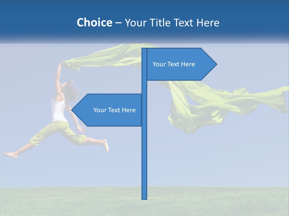 A Woman Jumping In The Air With A Green Scarf PowerPoint Template